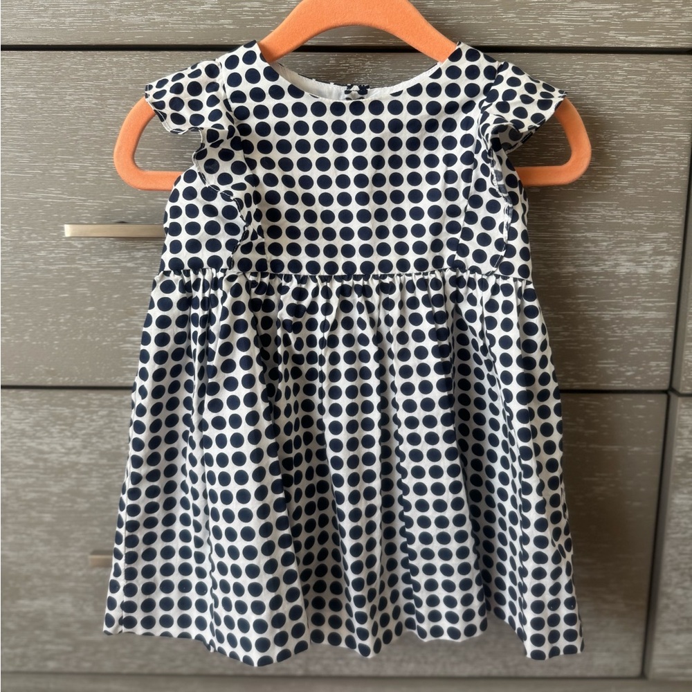 Jacadi Paris Navy and White Ruffled polka dot Sundress - Picture 4 of 10